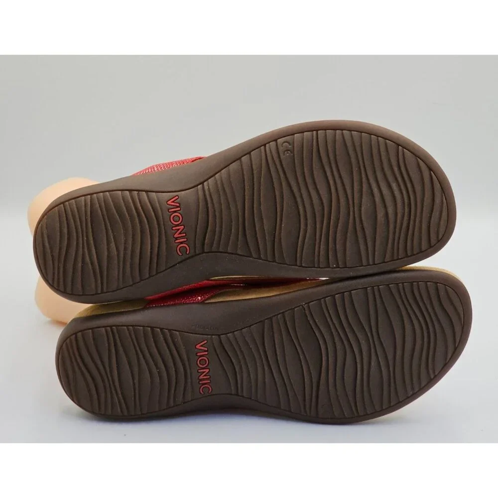 Vionic Women's Red Patent Leather Bella II Lizard Bow Comfort Sandals Sz 10 2647 - Picture 6 of 16